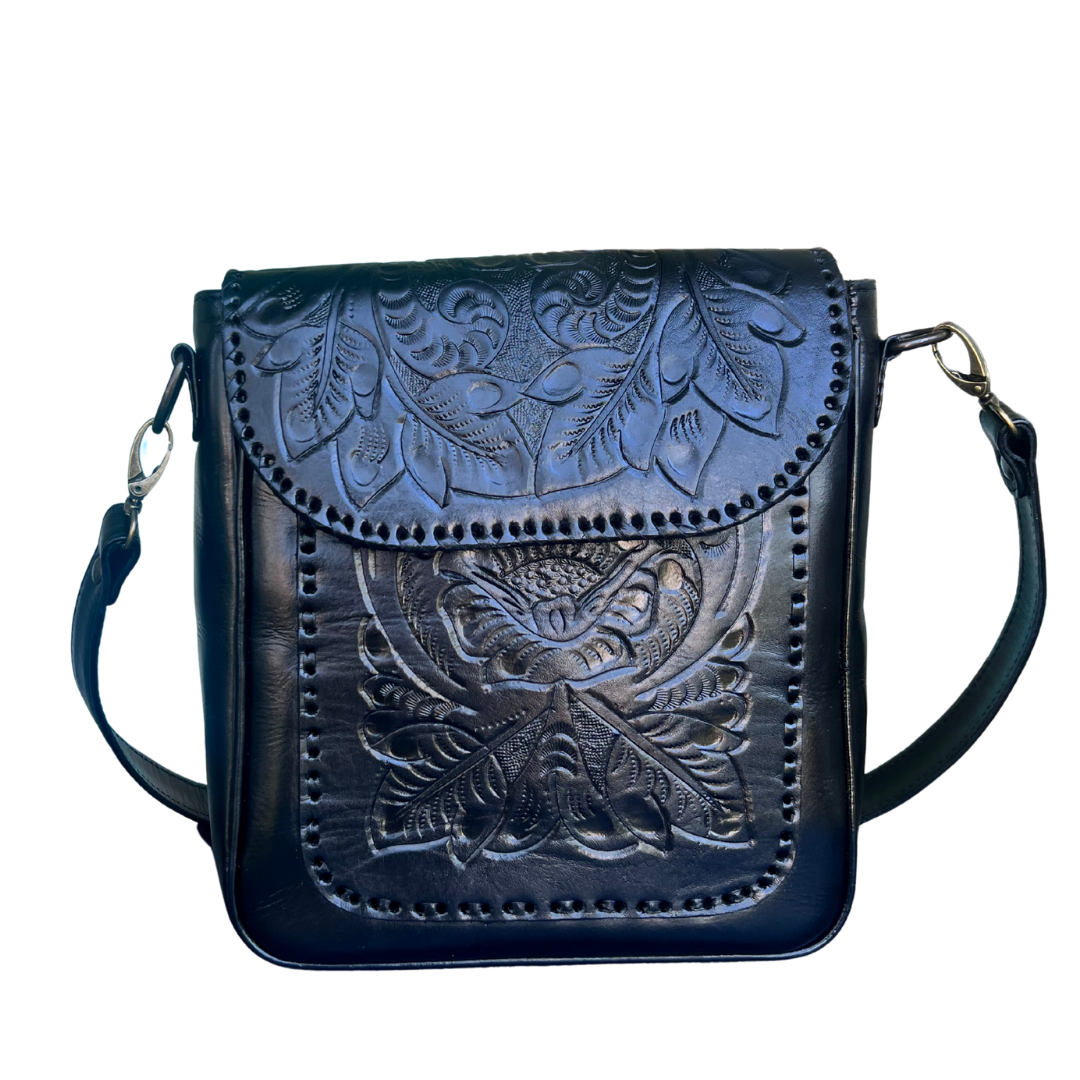 The Kimberly | Hand-Tooled Leather Messenger Bag