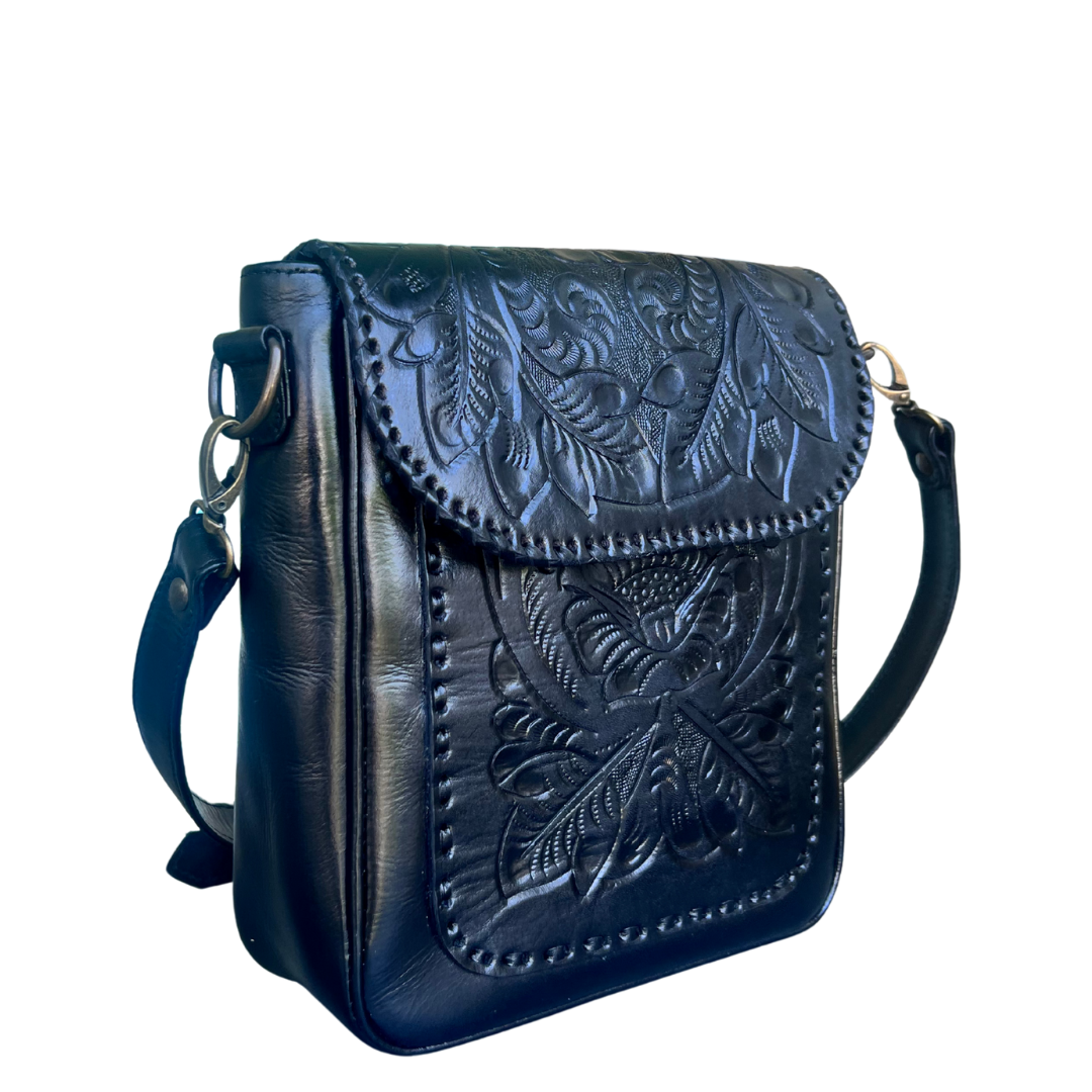 The Kimberly | Hand-Tooled Leather Messenger Bag