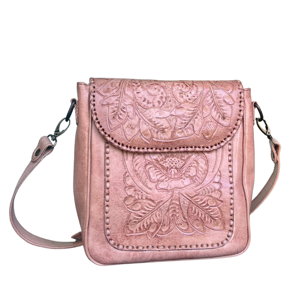 The Kimberly | Hand-Tooled Leather Messenger Bag