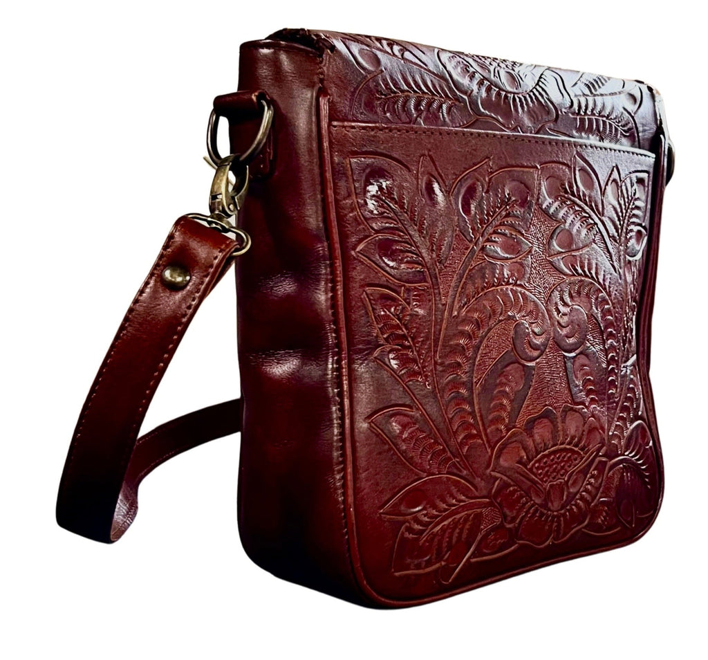 The Kimberly | Hand-Tooled Leather Messenger Bag
