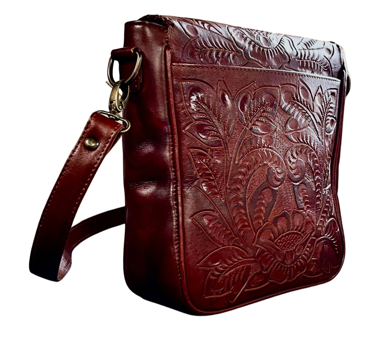 The Kimberly | Hand-Tooled Leather Messenger Bag