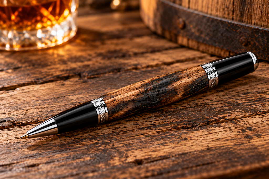 Kentucky Bourbon Barrel Pen & Stand Set | Handmade White Oak Ballpoint Pen | Authentic Whiskey Barrel Wood Desk Pen Holder | Full Set