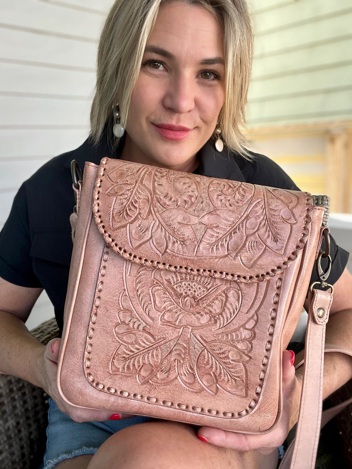 The Kimberly | Hand-Tooled Leather Messenger Bag
