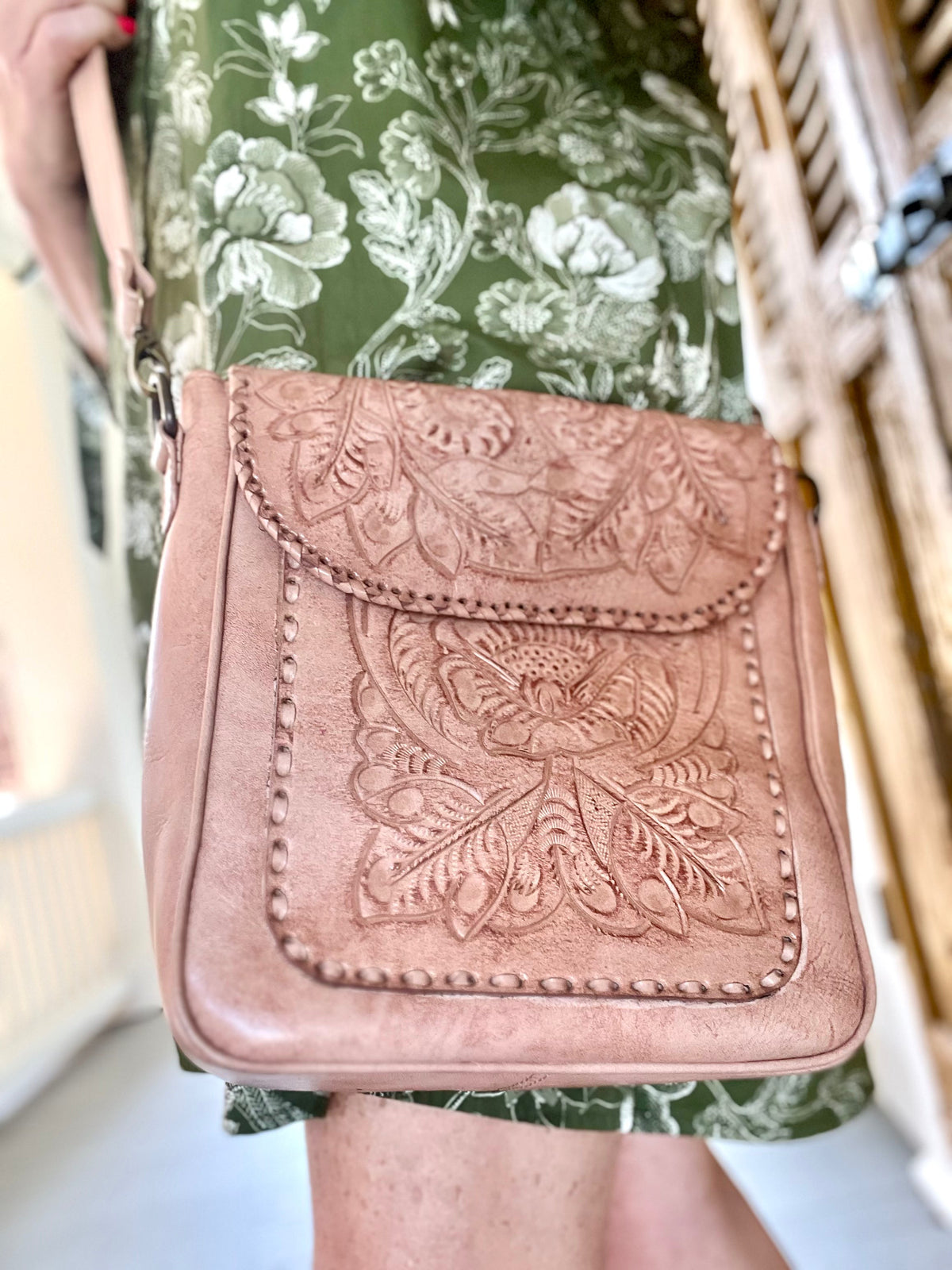 The Kimberly | Hand-Tooled Leather Messenger Bag
