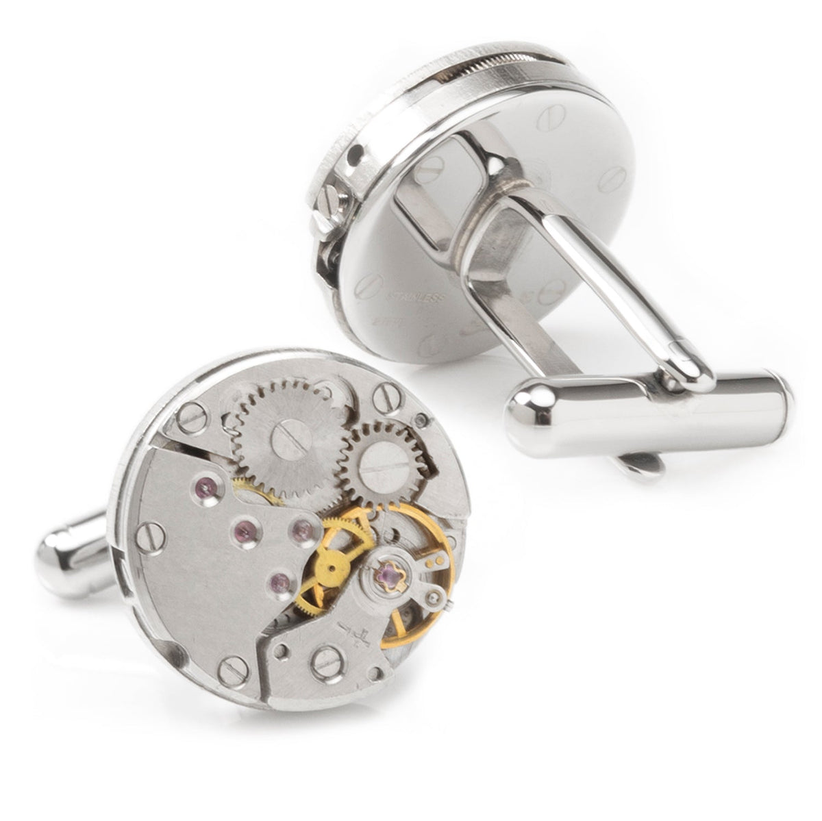 Stainless Steel Open Edge Skeleton Watch Movement Cufflinks
