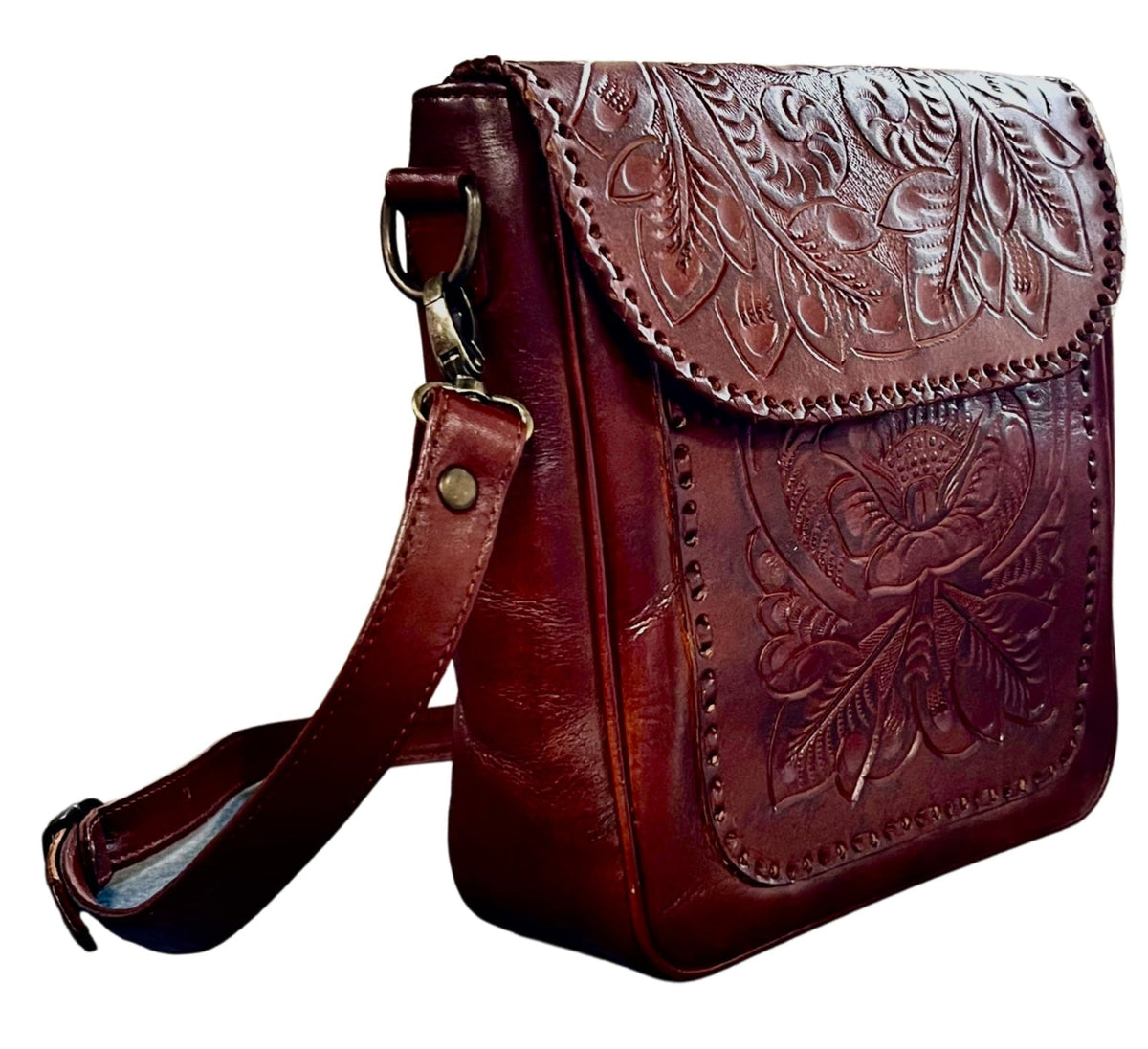 The Kimberly | Hand-Tooled Leather Messenger Bag